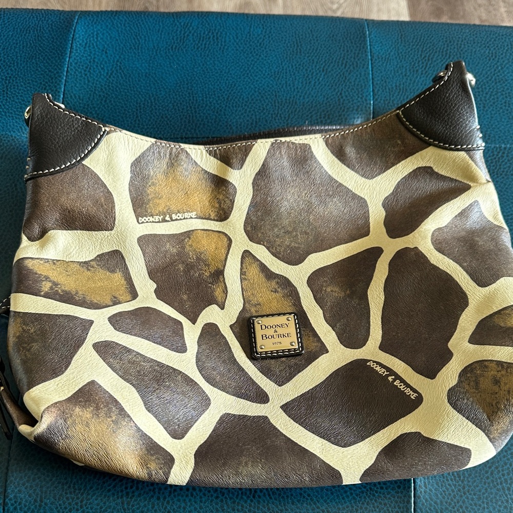Dooney & Bourke Brown and Cream Giraffe-Print Leather Hobo